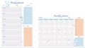 Two monthly and weekly business planner templates. Blank page with design